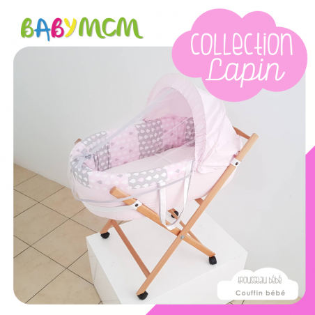Couffin bébé collection lapin rose